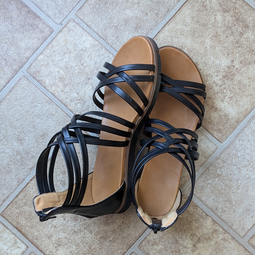 Women's Black Multi-Strap Ankle-Zip Sandals